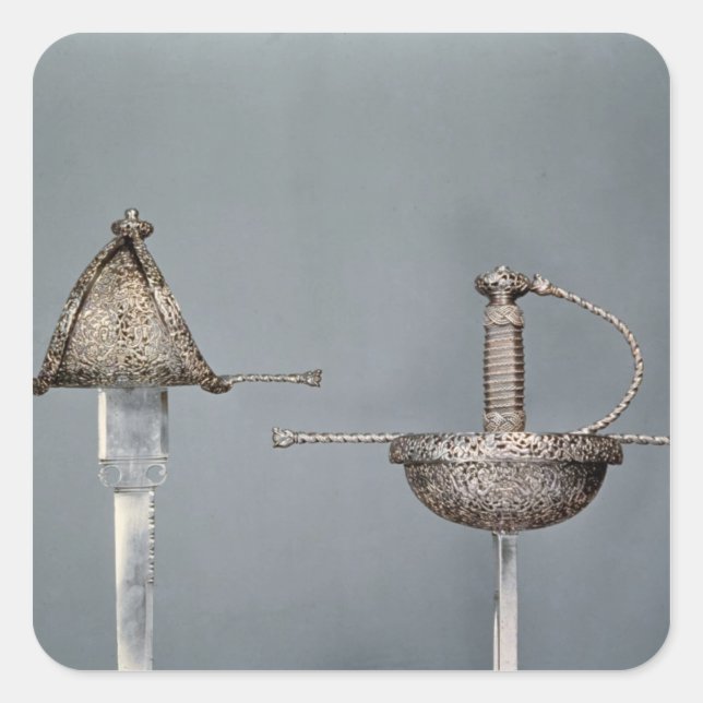 Sticker Carré Épées : rapieur à couteaux d'acier ciselé (Devant)