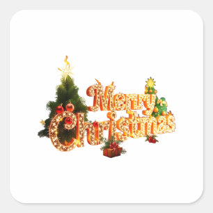 Sticker Carré Éperche de Noël d'or - Arbre de fête