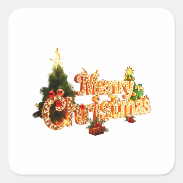 Sticker Carré Éperche de Noël d'or - Arbre de fête (Devant)
