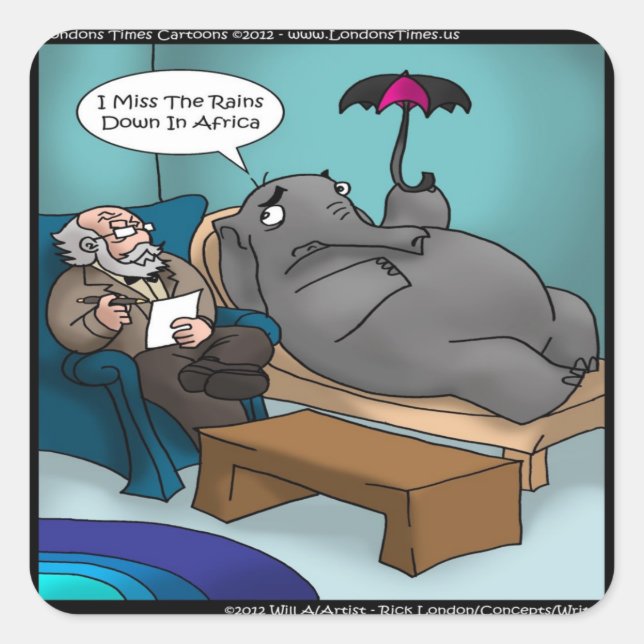 Sticker Carré Ephant Drôle Dans Les Cartes Thérapeutiques Cadeau (Devant)