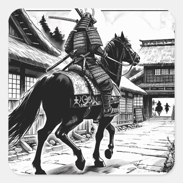 Sticker Carré Epic Samurai Rider Manga Art Imprimer (Devant)