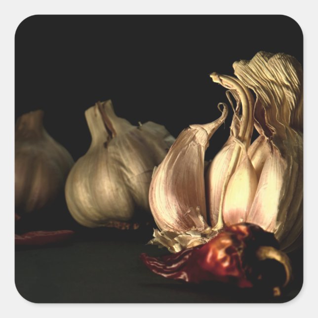 Sticker Carré Épices d'ail et de poivre de Chili (Devant)