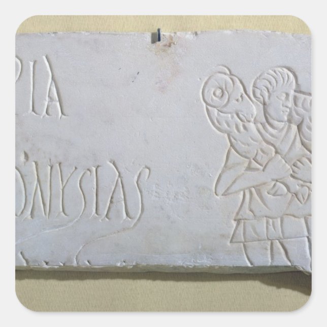 Sticker Carré Epitaph avec un soulagement du Bon Pasteur (Devant)