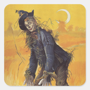 Sticker Carré Épouvantail de Wizard of Oz, Vintage Fairy Tales