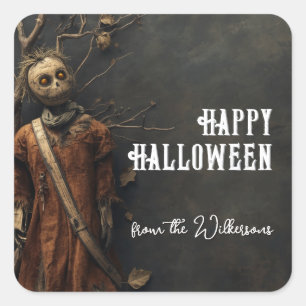Sticker Carré Épouvantail Personnalisé Nom Halloween