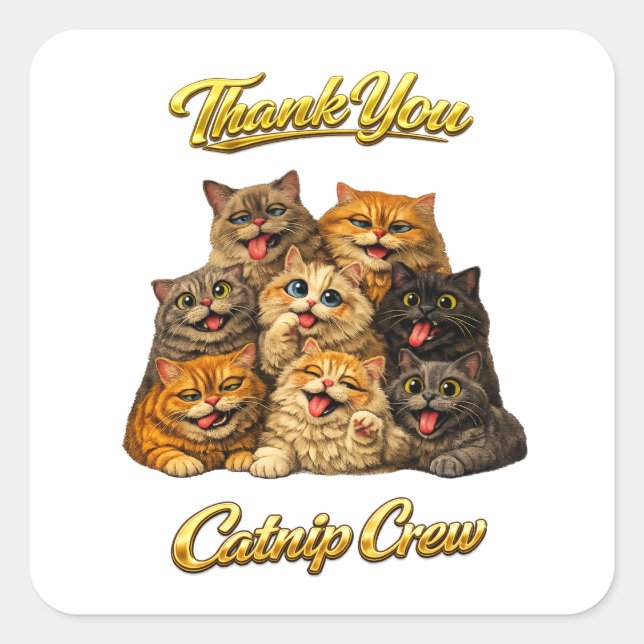 Sticker Carré Équipage de l'herbe à chat Mignons Visages de Chat (Devant)