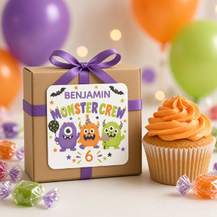 Sticker Carré Équipage de monstre mignon Anniversaire Halloween 