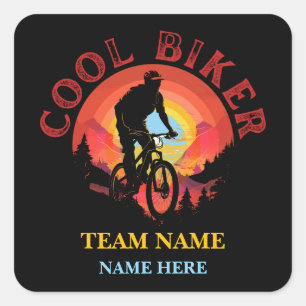 Sticker Carré Équipe de cyclistes personnalisée Cool Biker Bikin