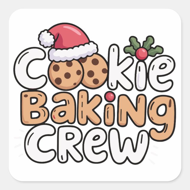 Sticker Carré Équipe de fabrication de biscuits de Noël Vacances (Devant)