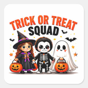 Sticker Carré Équipe de friandises ou farces avec des amis migno