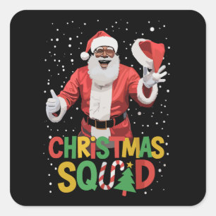 Sticker Carré Équipe de Noël de Santa Noire Afro-Américaine