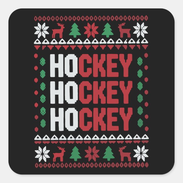 Sticker Carré Équipe de sports amusants de Père Noël Hockey sur  (Devant)