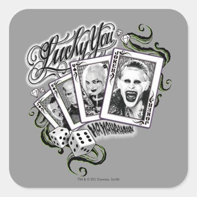 Sticker Carré Équipe de suicide | Cartes de lecture "Lucky You" (Devant)