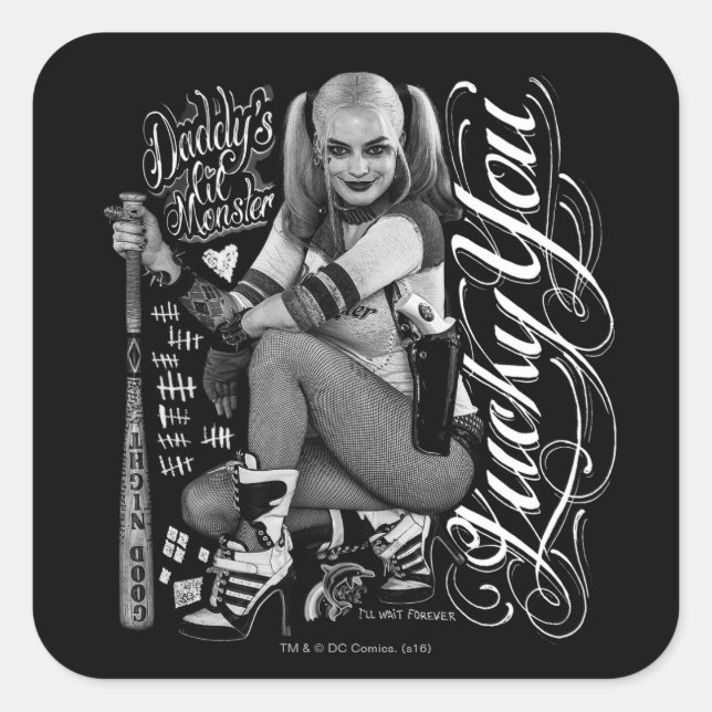 Sticker Carré Équipe de suicide | Harley Quinn Typographie (Devant)