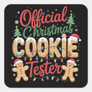 Sticker Carré Équipe officielle de testeurs de biscuits de Noël