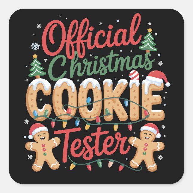 Sticker Carré Équipe officielle de testeurs de biscuits de Noël  (Devant)