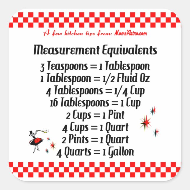 Sticker Carré Équivalents de recettes MomsRetro Conseils de cuis (Devant)