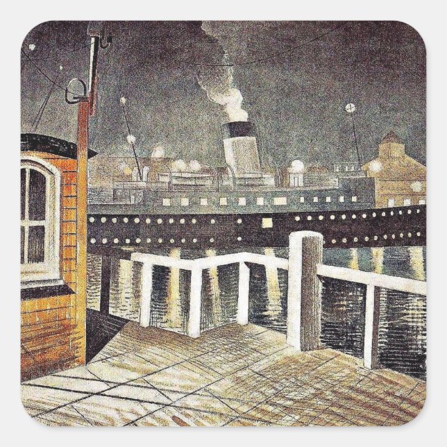 Sticker Carré Eric Ravilious Art, S.S. Brighton Quitter Newhaven (Devant)