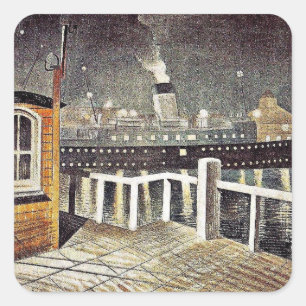 Sticker Carré Eric Ravilious Art, S.S. Brighton Quitter Newhaven