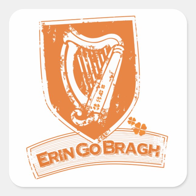 Sticker Carré Erin Go Bragh (Harpe orange) (Devant)