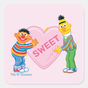 Sticker Carré Ernie & Bert Grand Cœur de la Saint-Valentin