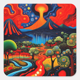 Sticker Carré Éruption du volcan la nuit 8