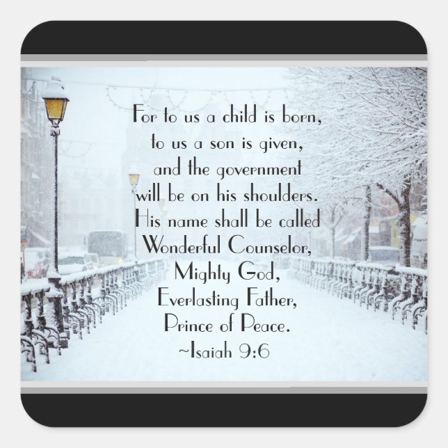 Sticker Carré Ésaïe 9:6 Car pour nous un enfant est né, Noël (Devant)