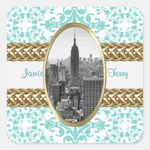 Sticker Carré ESB 01 Lt Blue Damask Gold Chain