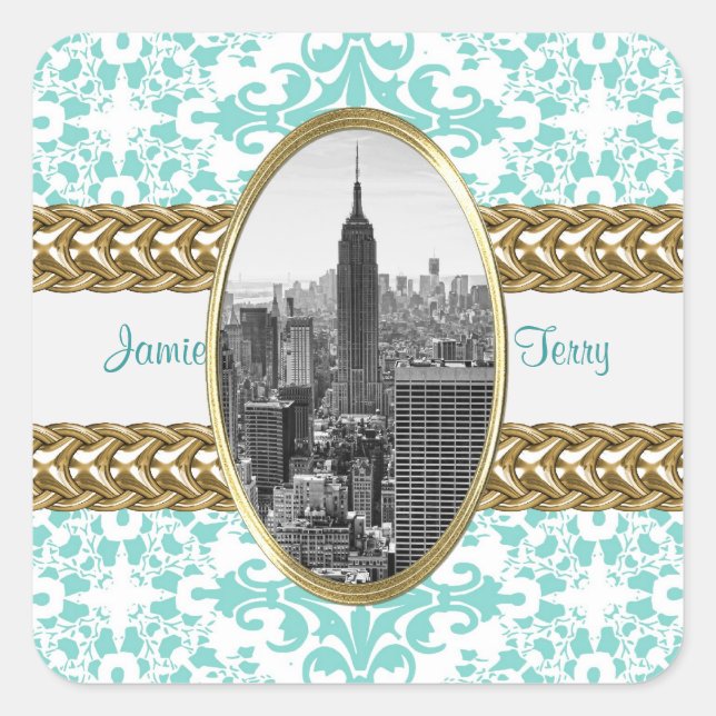 Sticker Carré ESB 01 Lt Blue Damask Gold Chain (Devant)