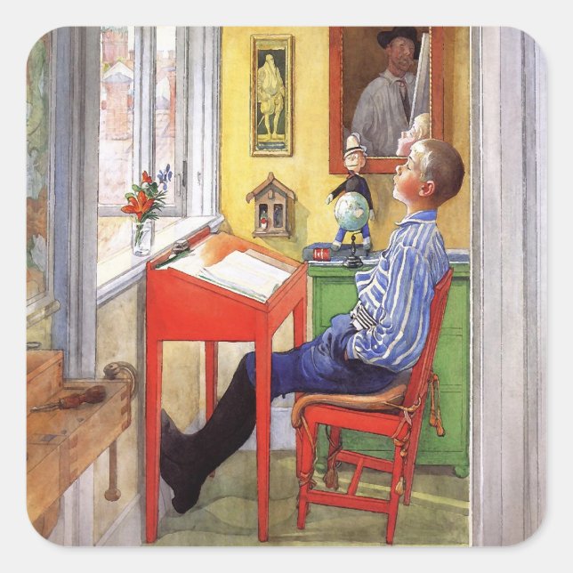 Sticker Carré Esbjorn Faire ses devoirs par Carl Larsson (Devant)