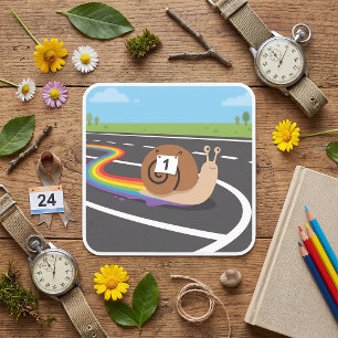 Sticker Carré Escargot Coureur de Marathon Piste Arc-en-Ciel Mig