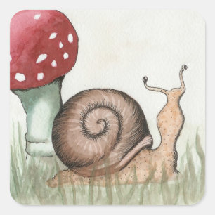 Sticker Carré Escargot et champignons