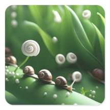 Escargots alignés sur des plantes verts
