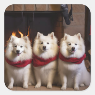 Sticker Carré Eskimo Américain au coin du feu de Noël