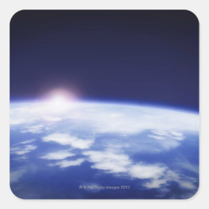 Sticker Carré Espace avec soleil levant au-dessus de la planète