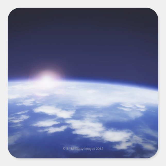 Sticker Carré Espace avec soleil levant au-dessus de la planète  (Devant)