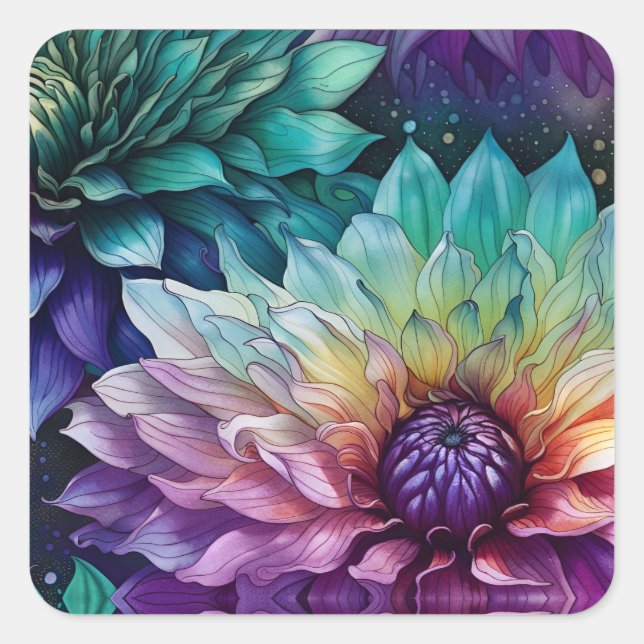 Sticker Carré Espace coloré Dahlia Fleur (Devant)