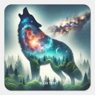 Sticker Carré Espace forestier Imaginaire loup mignon