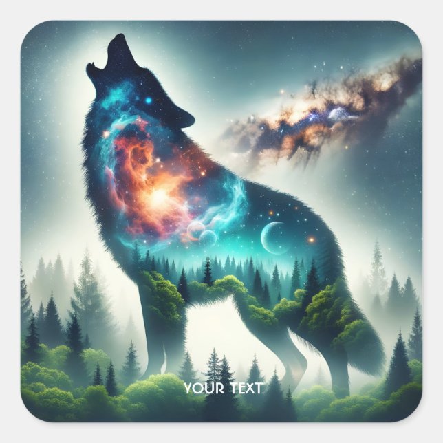 Sticker Carré Espace forestier Imaginaire loup mignon (Devant)