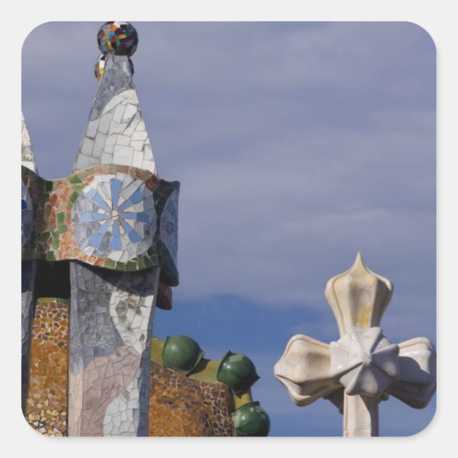 Sticker Carré Espagne, Catalogne, Barcelone. Casa Batllo (1906). (Devant)