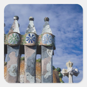 Sticker Carré Espagne, Catalogne, Barcelone. Casa Batllo (1906).