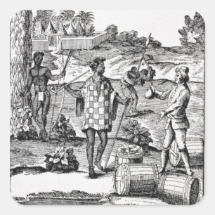 Sticker Carré Espagnol marchant avec des autochtones de Patagoni