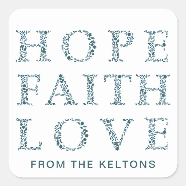 Sticker Carré Espoir, Foi Aimer Noël floral moderne (Devant)