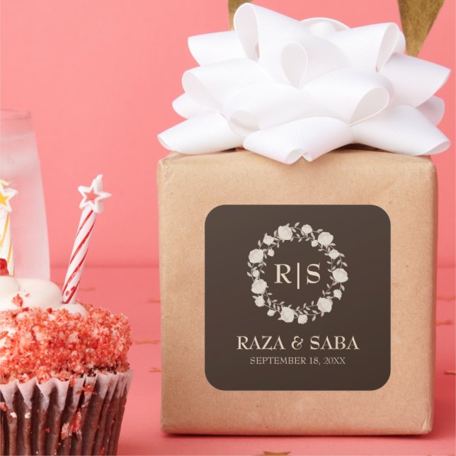 Sticker Carré Espresso Luxe Brown and Beige Wedding (Fête)