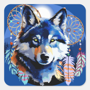 Sticker Carré Esprit animal indigène Wolf