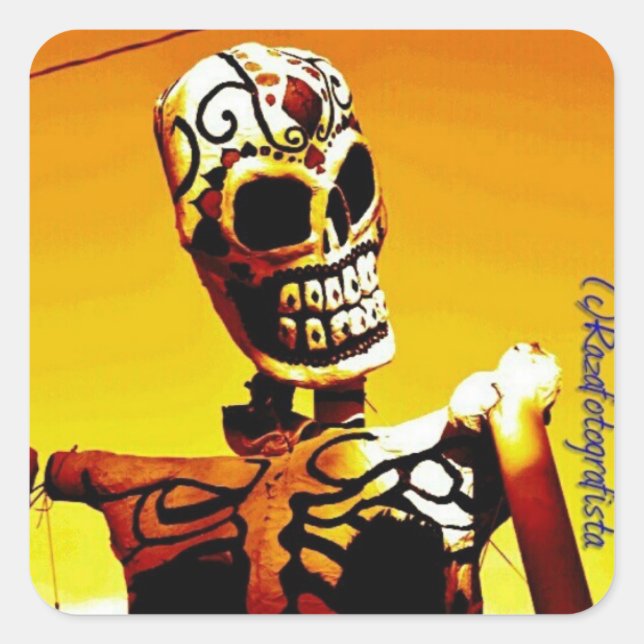 Sticker Carré Esqueleto con Fuego (Devant)