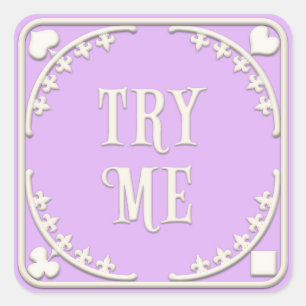 Sticker Carré "Essayez-moi" Wonderland Tea Party Élégant violet
