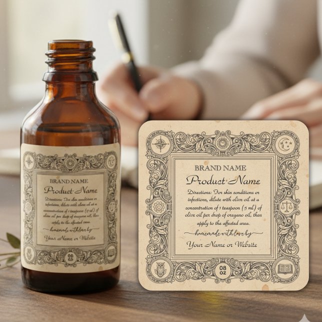 Sticker Carré Essential oil  Square Apothecary Style Labels (Créateur téléchargé)
