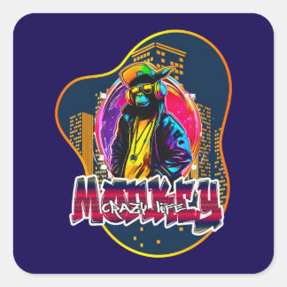 Sticker Carré Estampa Graffiti Art Monkey Rap Hip Hop - Adesivo