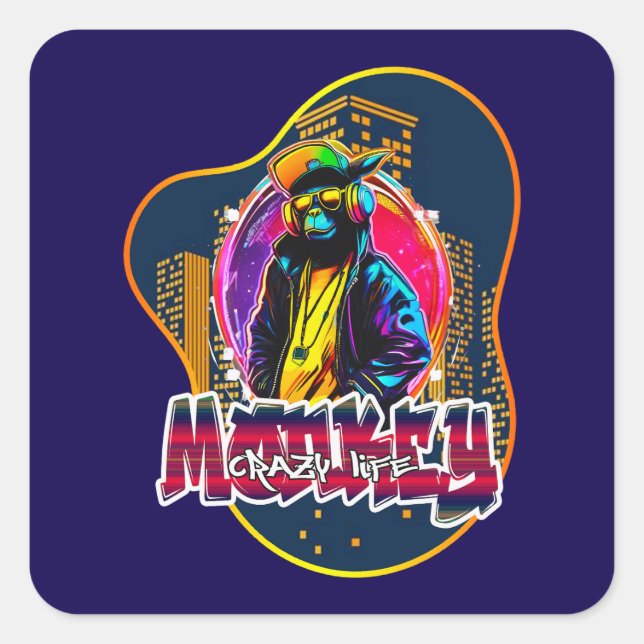 Sticker Carré Estampa Graffiti Art Monkey Rap Hip Hop - Adesivo (Devant)